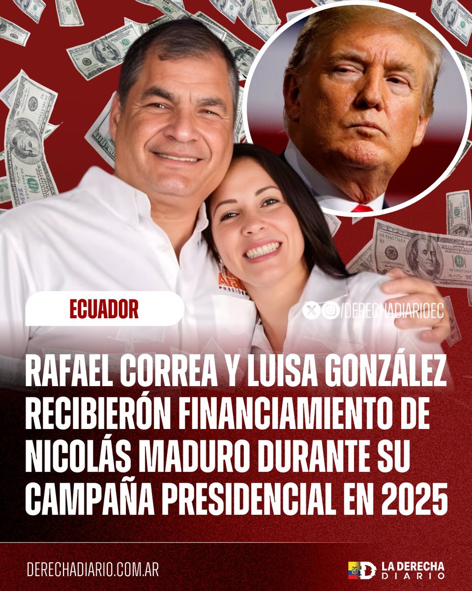 DerechaDiarioEC's tweet image. 🚨🇪🇨🇻🇪🇺🇸 | #URGENTE Rafael Correa y Luisa González, recibierón financiamiento de Nicolás Maduro para las elecciones 2025. Informes de inteligencia de EEUU, citados por CBS News, revelaron que el chavismo apostó por el correísmo para volver a meter a Ecuador en el eje del…