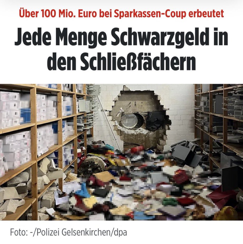 Vor Tagen spekulierte ich über die Schliessfächer in Gelsenkirchen. Meine Mutmaßung, dass die eigenartige Reaktion der „Opfer“ nahelegt, dass in den Fächern Schwarzgeld gewesen sei, brachte mir einen Shitstorm und Rassismus-Vorwürfe ein.

Heute kam raus: 100 Mio.€ Schwarzgeld…