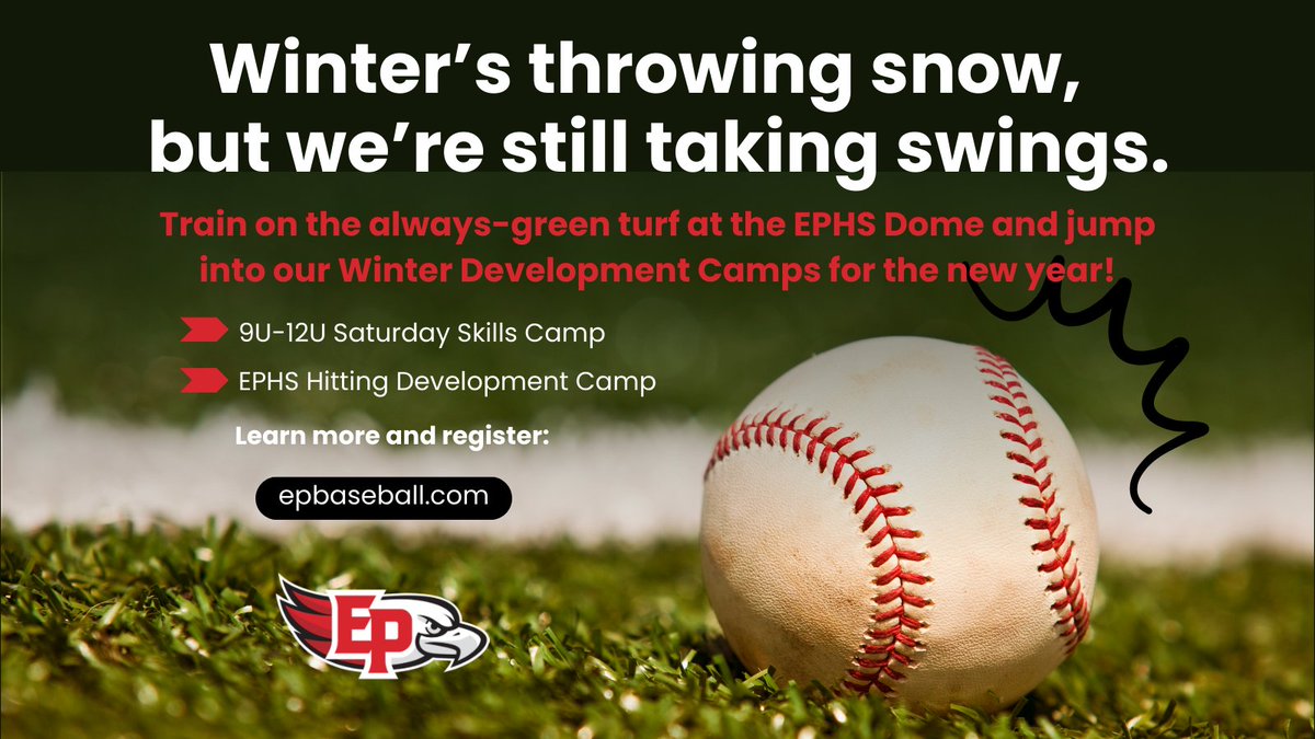 BaseballEP's tweet image. Spring tryouts will be here before you know it ⚾️ There’s still time to get ready—winter camps with open registration are available now! epbaseball.com/program/clinic…