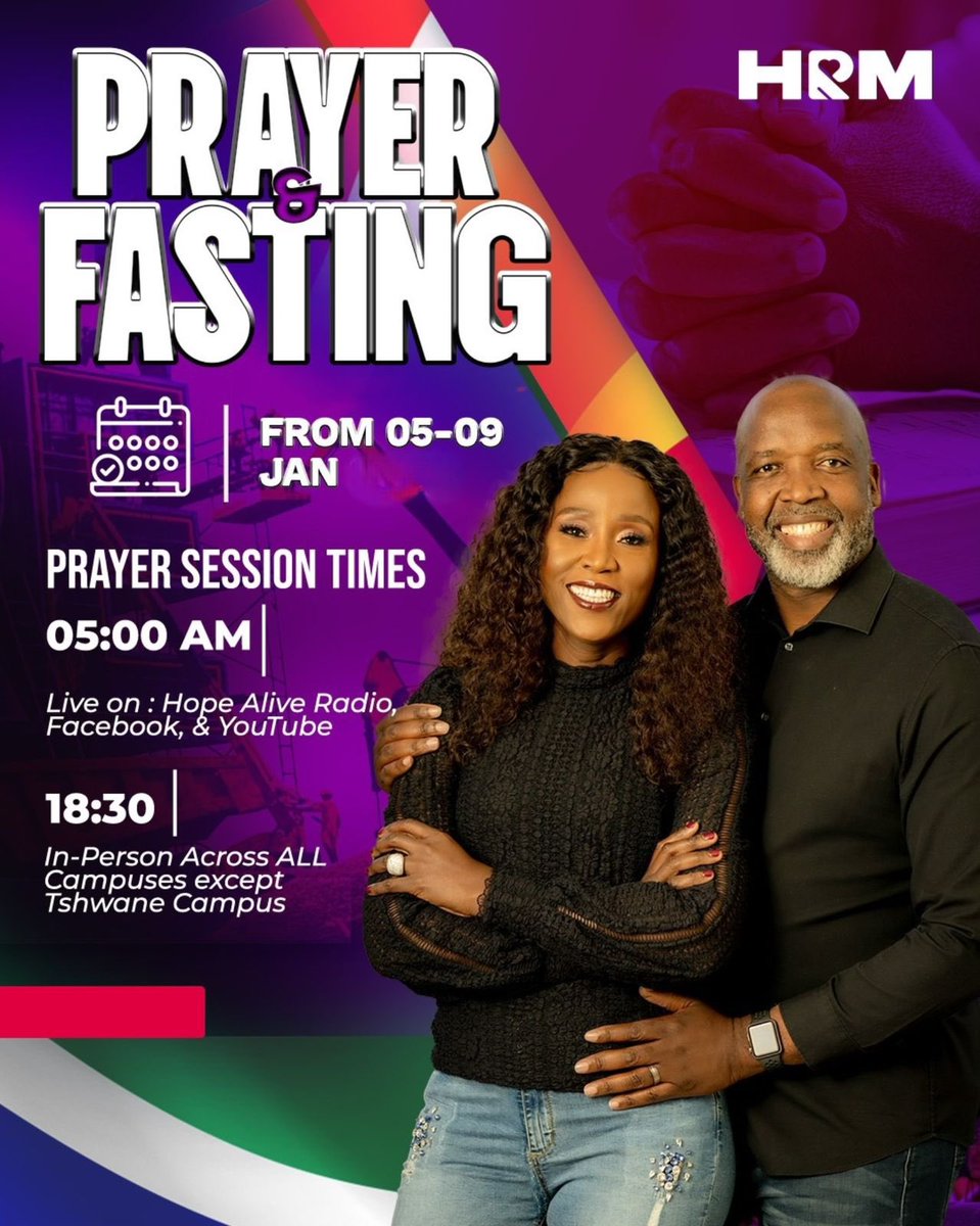 HopeRestoration's tweet photo. 🔔Annual Prayer &amp; Fasting Week | 5–9 January🔔

Family, we invite you to join us as we begin the year in prayer and fasting. Let us seek God together as one church, believing Him for MORE in 2026.

#HRM #ThereIsMore https://t.co/jSoLdcbt4m