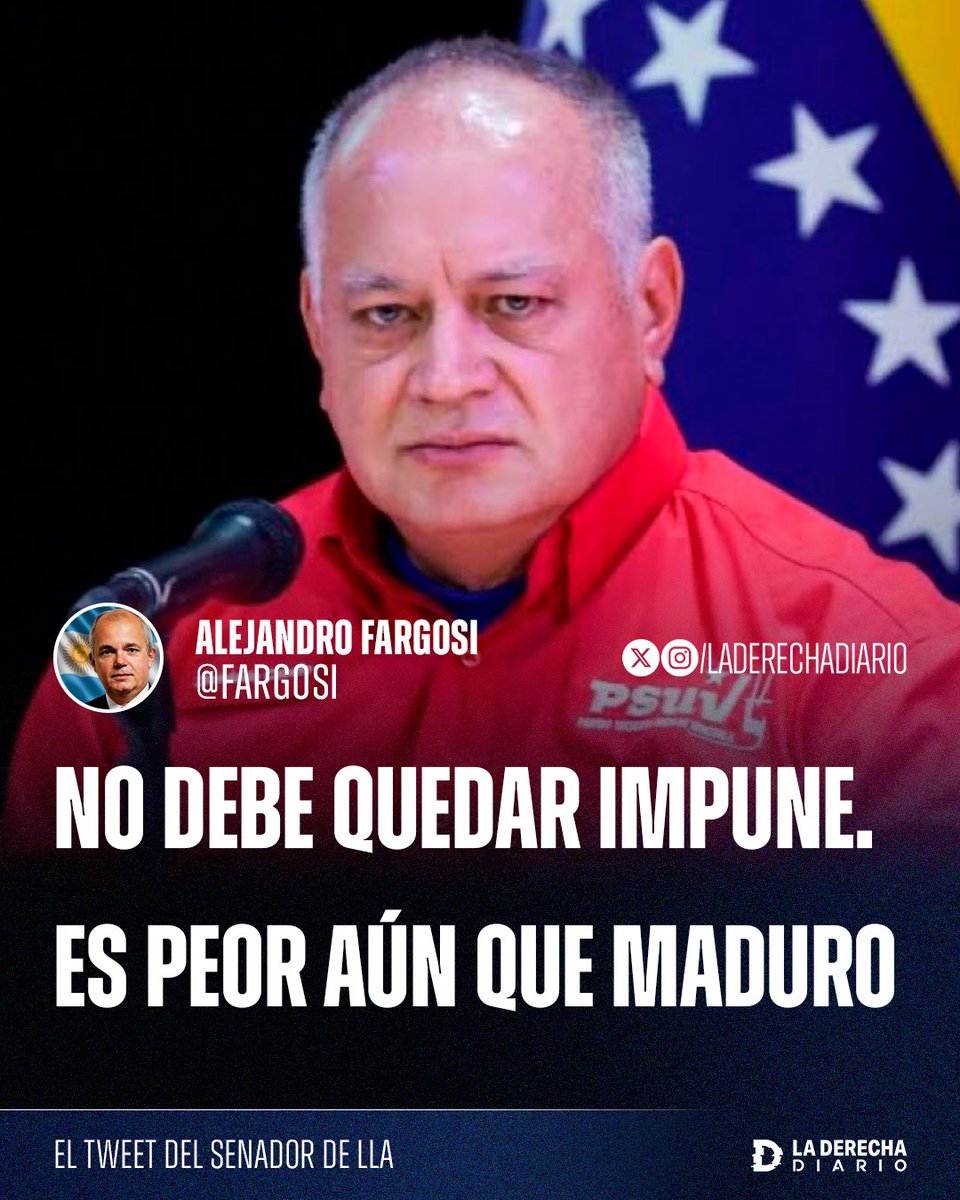 🚨🇦🇷🇻🇪 | #URGENTE El diputado libertario argentino Alejandro Fargosi apuntó contra el narcoterrorista asesino Diosdado Cabello: "No debe quedar impune. Es peor aún que Maduro".