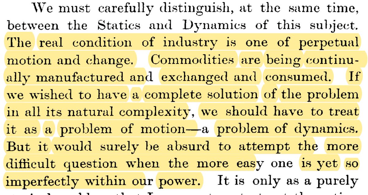 ProfSteveKeen's tweet image. This is absolutely correct.

Economics is a pseudo-science obsessed with equilibrium concepts which real sciences long ago transcended, and which even its founding fathers (Jevons in this quote) regarded as a temporary stop-gap till dynamic methods were developed.