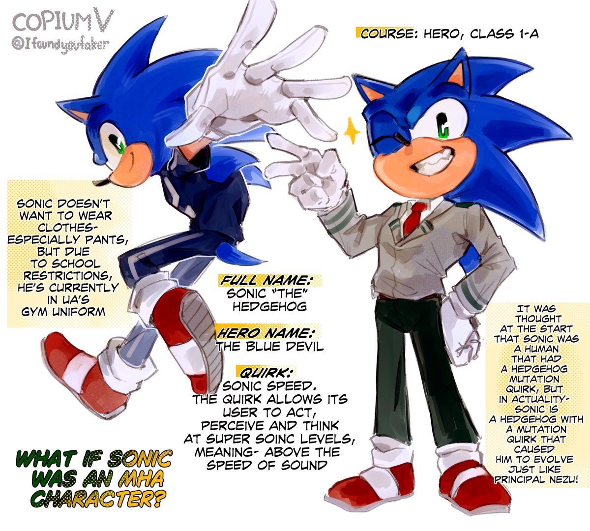 ifoundyoufaker's tweet image. Putting characters I like as mha characters, part 1: sonic!