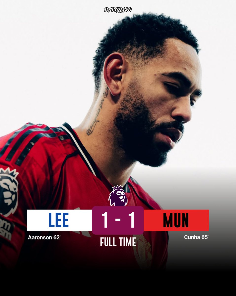 📍FULLTIME!

#LEEMUN 1-1
⚽ Aaronson - Cunha
🅰️ Struijk - Zirkzee
🅱️ Casemiro (+3), Cunha (+2), Struijk (+1)
🛡 Bijol, Stach, Struijk, Justin - Casemiro, Ugarte, Martinez, Heaven