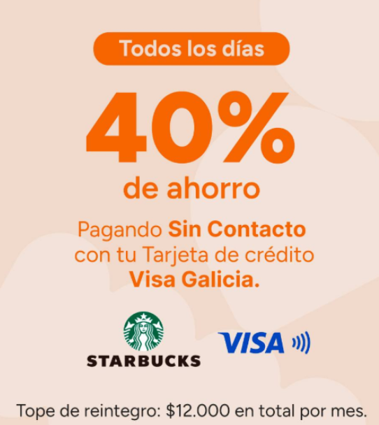 ahorrotwit's tweet photo. Todos los dias hasta el 28/02 pagando con credito @VisaArgentina del @BancoGalicia #contacless tenés un 40% de descuento con tope de $12000 por mes en @StarbucksAr pagando con #ApplePay o #GooglePay acumulable con 20% de promo desayunos seleccionados en @StarbucksAr ! https://t.co/mz8R4x1g1S
