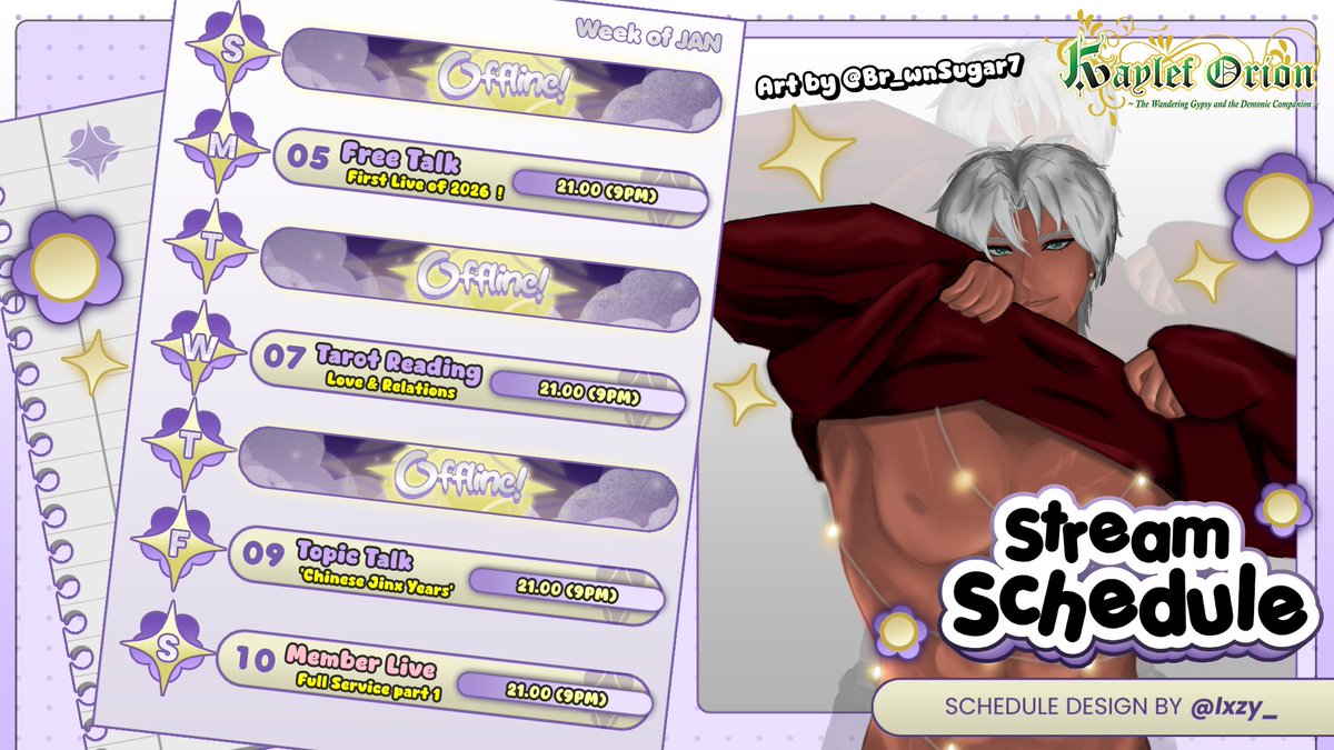 📢✧ Live Schedule ✧ ตารางไลฟ์วันที่ 4-10 ม.ค. 69 ✨

อ่านรายละเอียดต่างๆ ได้ในคอมเมนต์ แล้วเดี๋ยวเจอกันในไลฟ์น้า
หากสะดวก สามารถสนับสนุนผมได้ง่ายโดยการกดรีทวิต🔁 นะครับ 😉🤎

Fan Art by @.Br_wnSugar7 🙏🏾
Schedule by @.lxzy_ 🙏🏾

#KaylefLive #VtuberTH #วีทูปเบอร์ไทย