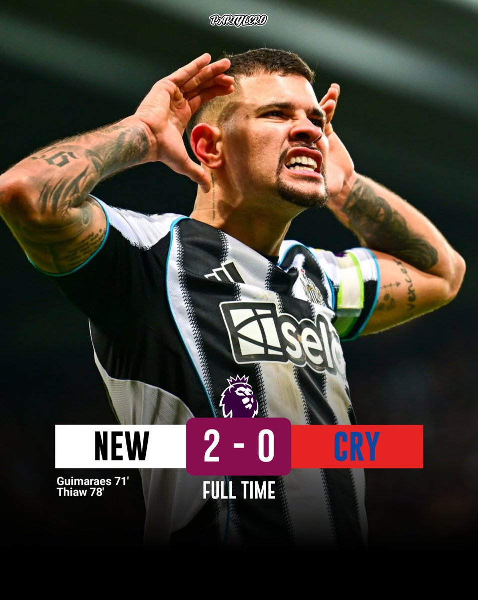 📍FULLTIME!

#NEWCRY 2-0
⚽ Guimaraes, Thiaw
🅰️ Miley
🅱️ Thiaw(+3), Guimaraes(+2), Miley(+1)
🛡 Thiaw, Joelinton, Guimaraes, Schar - Wharton, Lacroix, Canvot, Mitchell, Guehi