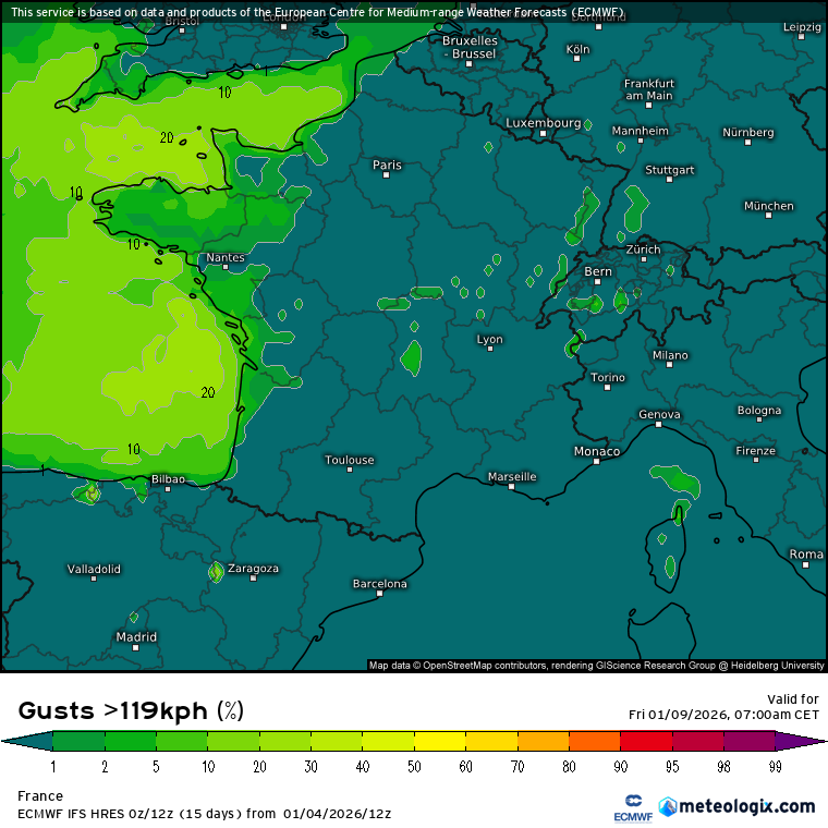 ExtremeMeteo's tweet image. Risque de tempête bien présent ce soir dans le panel EPS du centre européen, concernant notamment la nuit de jeudi à vendredi.

Nord-ouest, centre-ouest et façade ouest les plus exposés.

La sortie déterministe du modèle européen est particulièrement incisive avec possiblement…