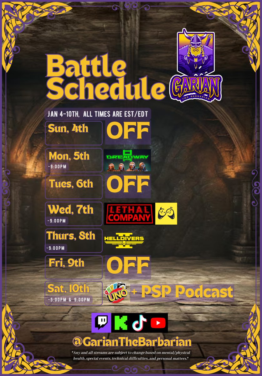 📯THIS WEEKS BATTLE SCHEDULE📯