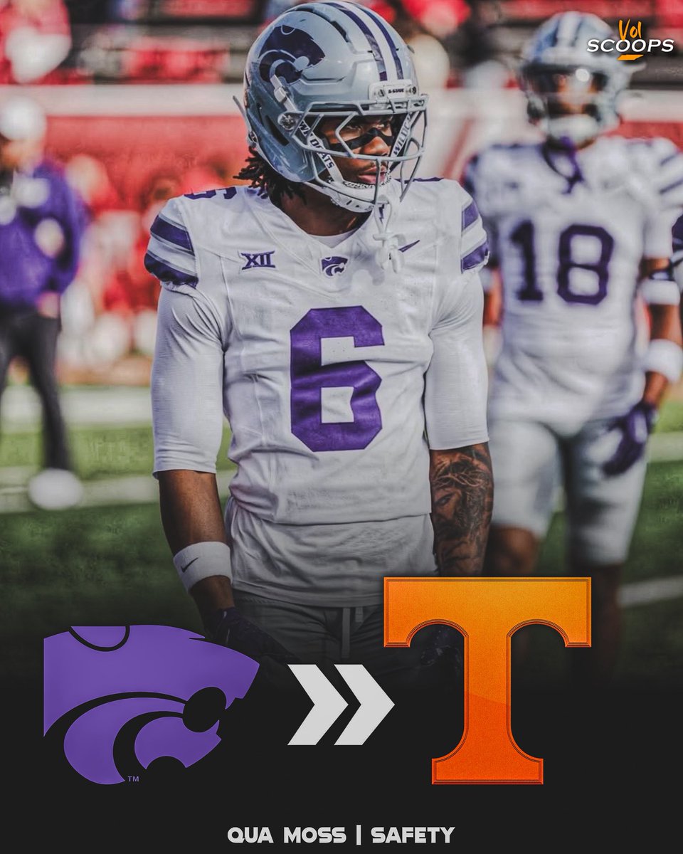 BREAKING: Kansas State transfer safety Qua Moss has COMMITTED to Tennessee! 🍊

Moss totaled 41 tackles, 2 INT, 1 FF, and 1 sack this season for the Wildcats 

FIRST PORTAL ADDITION FOR THE VOLS 🔥