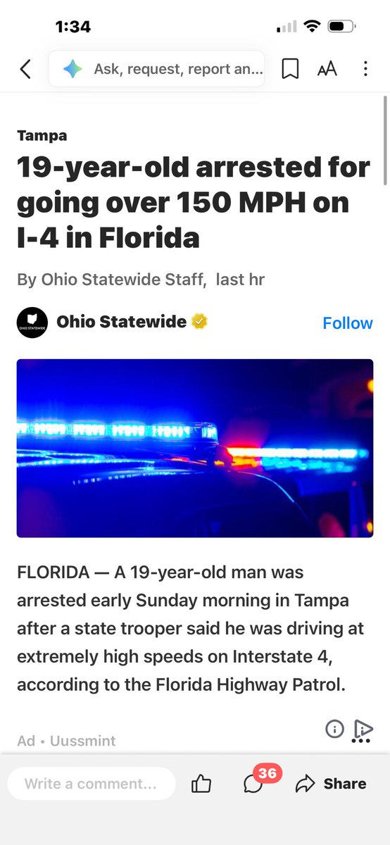 UncleAdvisory's tweet image. 19 year old detained for 150mph excessive speeding on Florida route