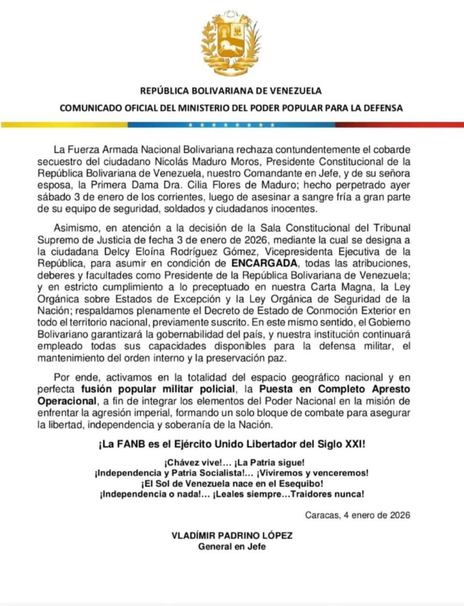 La Fuerza Armada Nacional Bolivariana está en permanente despliegue para asegurar la estabilidad y paz de la nación, protegiendo su soberanía e integridad ante cualquier eventualidad.

#HandsOffVenezuela
#LosQueremosDeVuelta