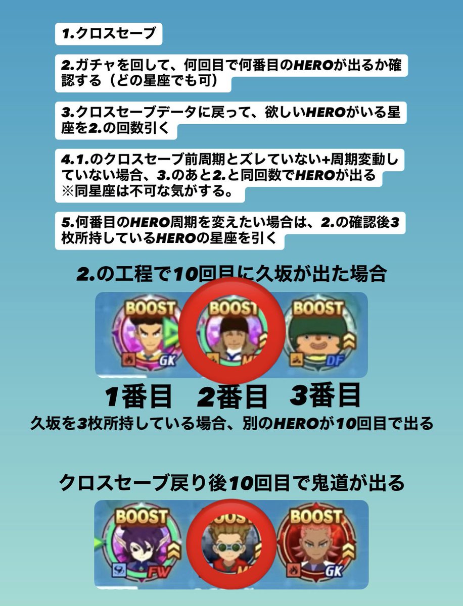 gigapome's tweet photo. イナイレVキズナスターガチャのHERO厳選方法です。※全てではないと思います
BASARA獲得スピード変わります。
#イナイレ #イナズマイレブン https://t.co/FVaqFbffkm