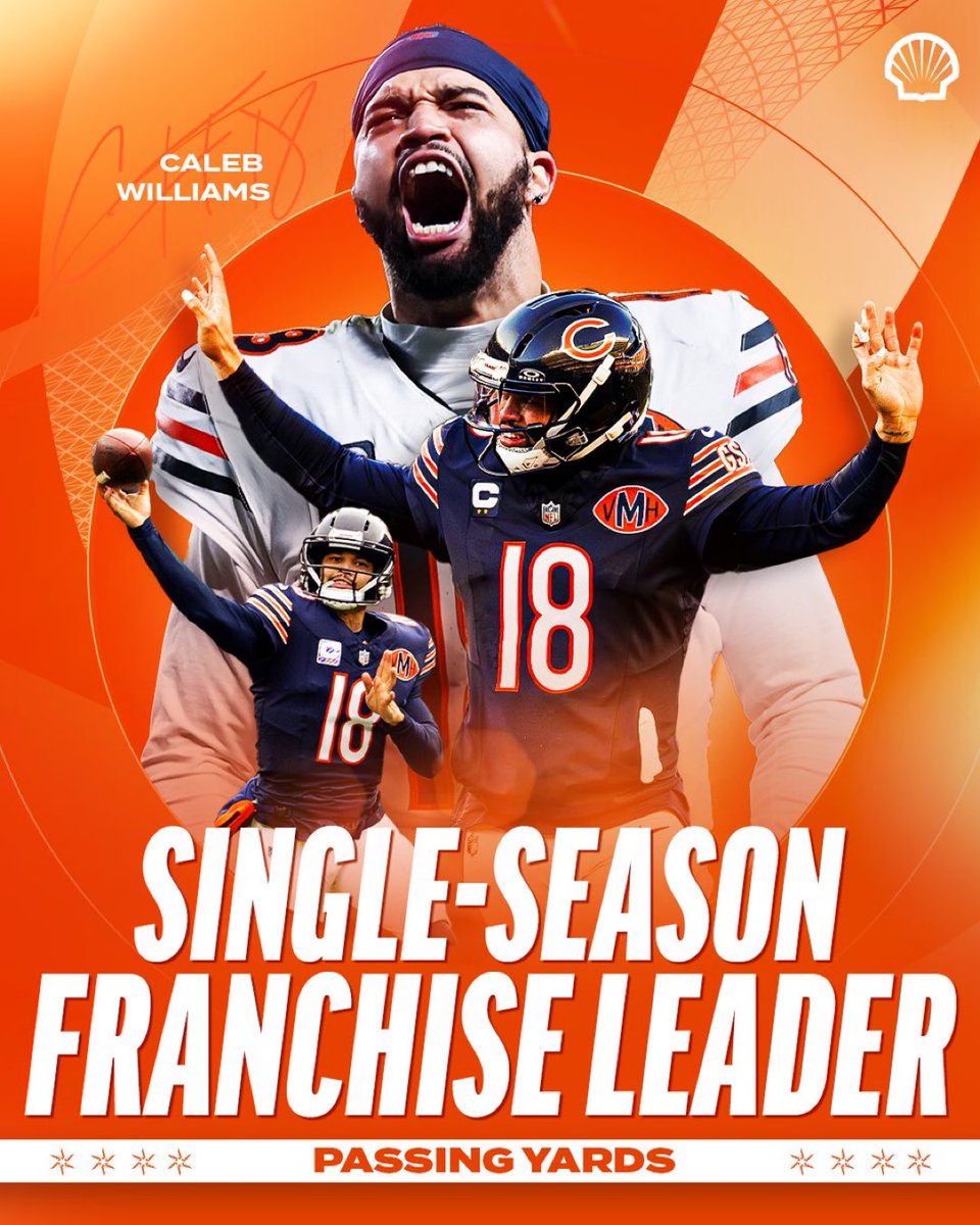davebftv's tweet photo. Caleb Williams eclipses Erik Kramer's single-season record of 3,838 passing yards.

Year 2 by the way. https://t.co/V9z0aytcc9