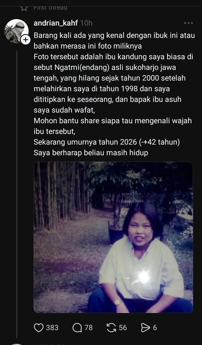 ReenTis_'s tweet image. Bismillah,
semoga ada tetangga X yg bisa bantu. 
Sy udah ijin pemilik akun untuk bantu post ke X. Jika punya info sila langsung hubungi akun tersebut di Threads, kalo tdk punya akun Threads, sila DM sy.

Terima kasih banyak, barakallahu fiikum 🙏🏻