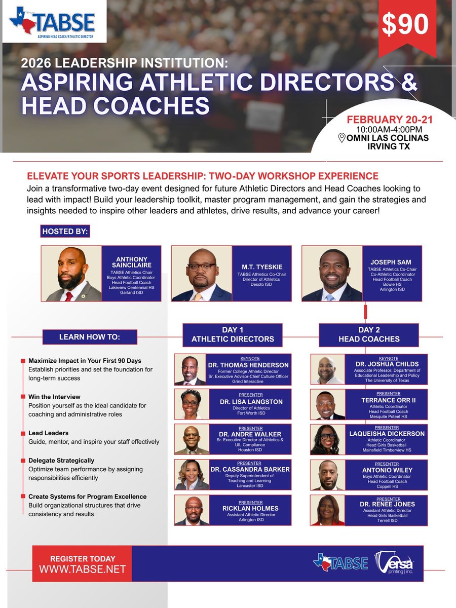TABSE_Texas's tweet photo. Ready to take the next step in your coaching journey? Don’t miss the Aspiring Head Coaches Session at TABSE—designed to equip, empower, and elevate future head coaches through real talk, strategy, and leadership insight. #TABSE2026 https://t.co/PSpHrz73Si