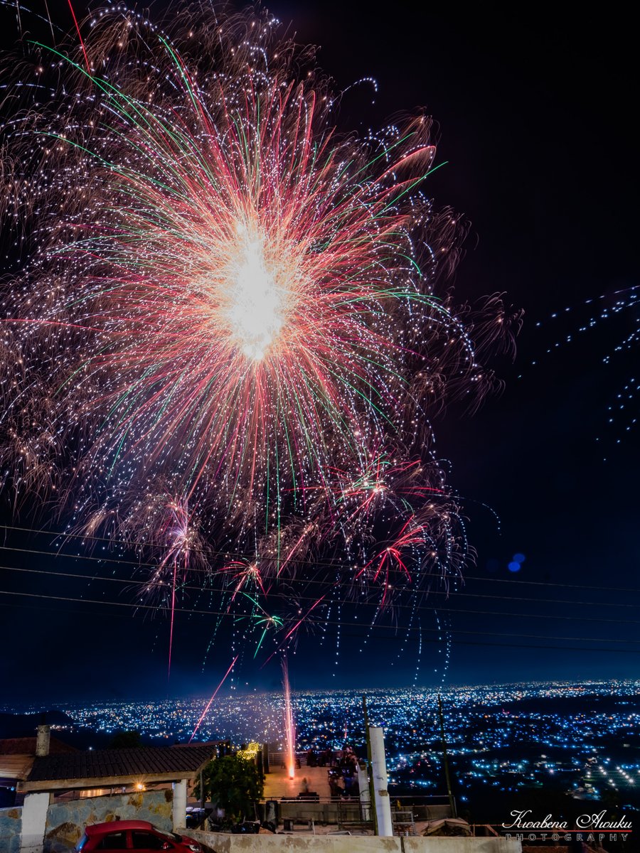 2026: New Year fireworks at The Cliff Aburi (Peduase) looking over Accra.