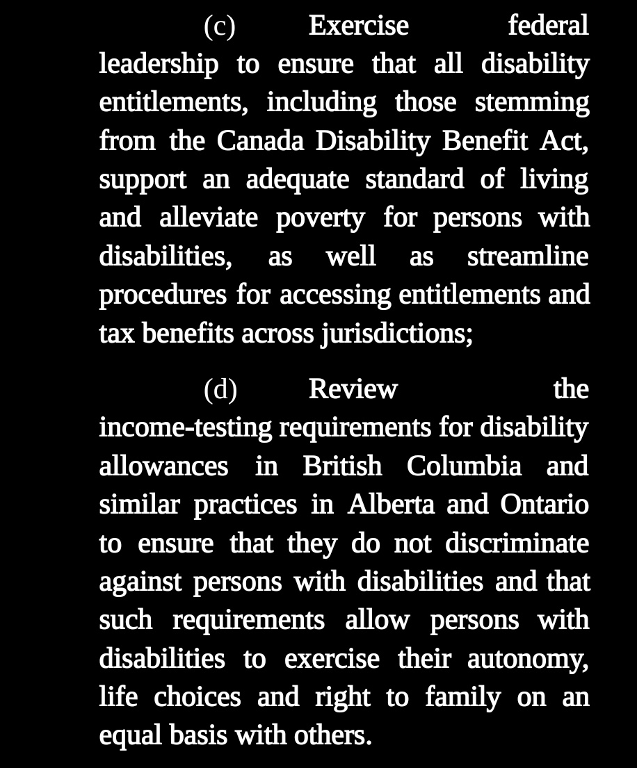 Sarah_Colero's tweet photo. UN CRPD Calls to action re right to adequate standard of living (Article 28), federal Canada Disability Benefit
Citing the woefully inadequate CDB budget and the barrier-filled regulations for the CDB, UN CRPD called on Canada to make the CDB adequate with equal coverage. https://t.co/cGHab3g7yv