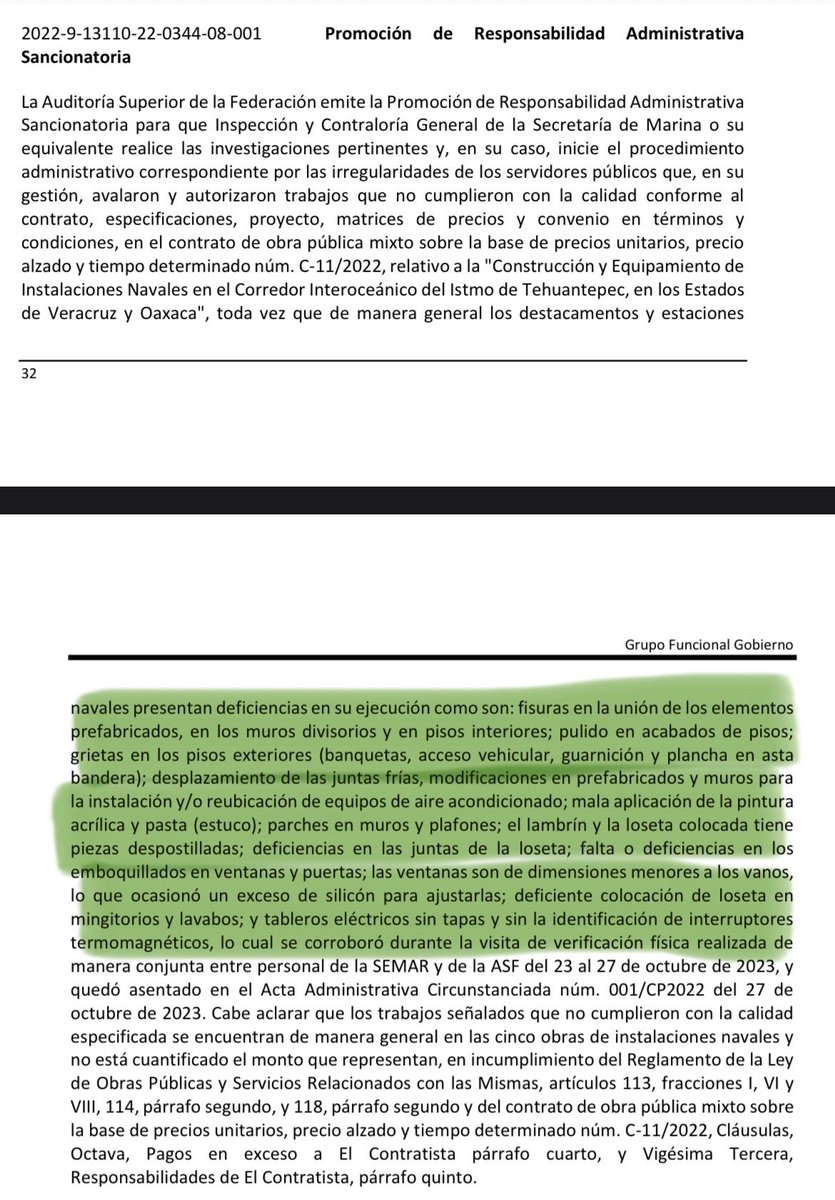 peniley_ramirez's tweet image. En las auditorías de 2022 y 2023 las fallas continuaron ahora en muros, pisos y juntas en las instalaciones navales. Hubo pagos en exceso por casi 3 mdp por más rieles de menor calibre que colocaron en lugar de los planeados en el proyecto.