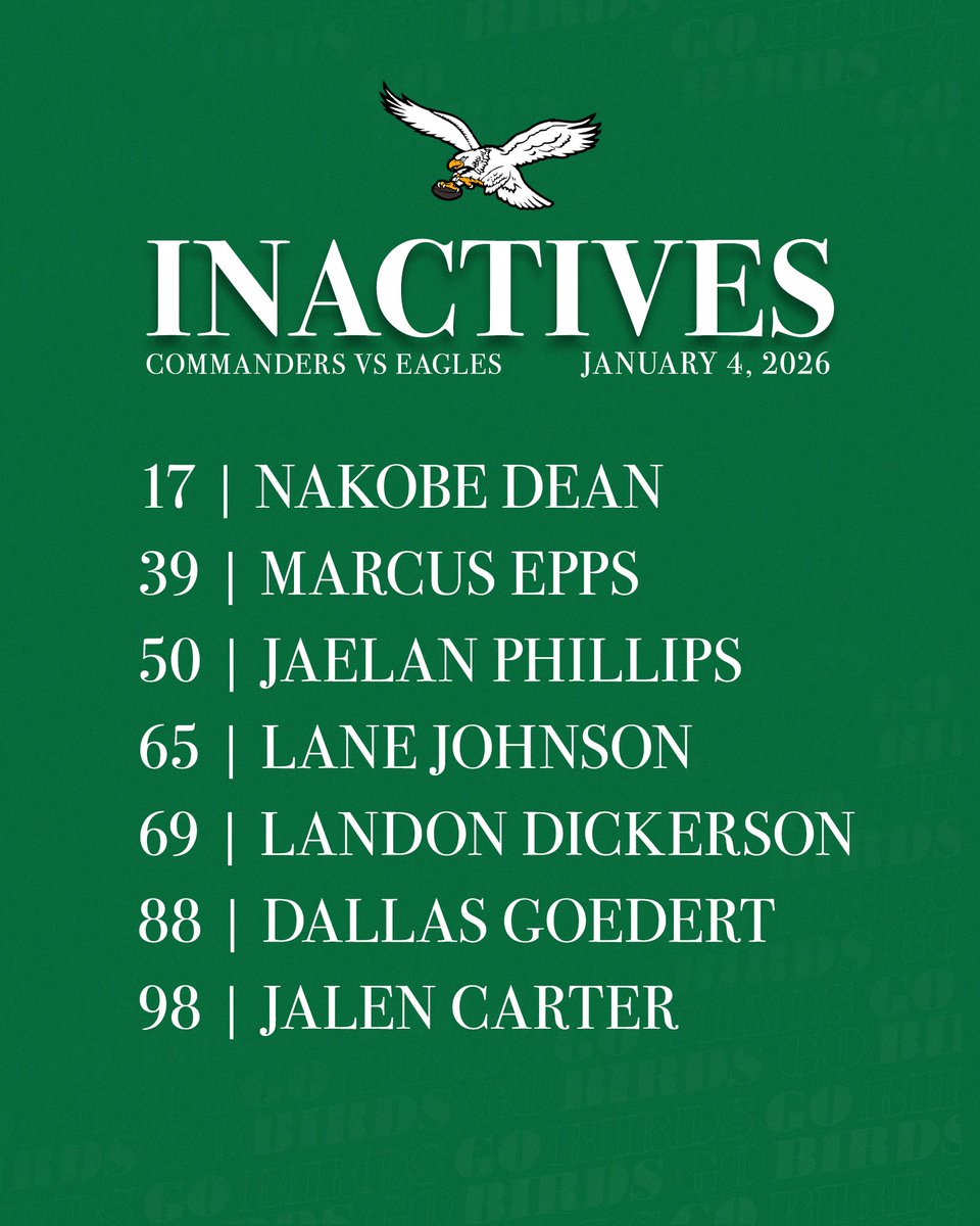 Eagles's tweet image. Today's Inactives

#WASvsPHI