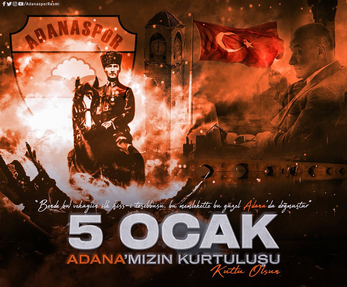 Adana’mızın düşman işgalinden kurtuluşunun yıl dönümünü gurur ve coşkuyla kutluyoruz.
Bu anlamlı günde, başta Gazi Mustafa Kemal Atatürk olmak üzere tüm kahramanlarımızı rahmet ve minnetle anıyoruz.