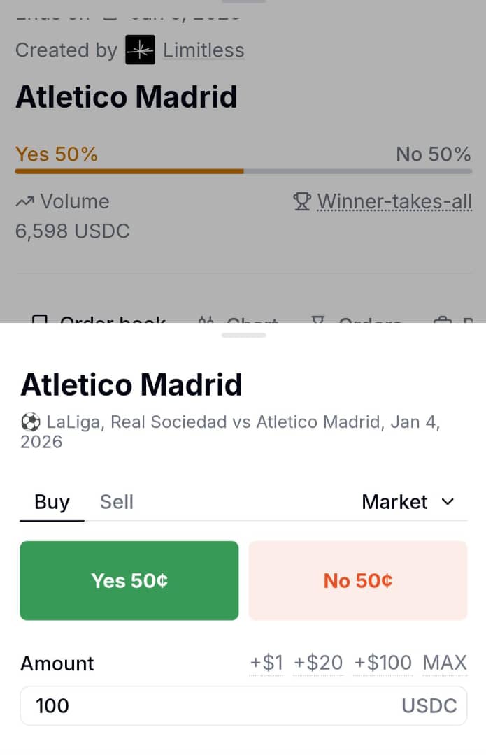 Predicting football on
<a href="/trylimitless/">Limitless</a>
is dead simple and addictive. No leverage stress, just pure conviction with fixed risk, instant settlement, and a clean CLOB experience.

How it works:

Open the app. 
Fiat onboarding via credit card is smooth.

Find the market. 
Search 
“Real