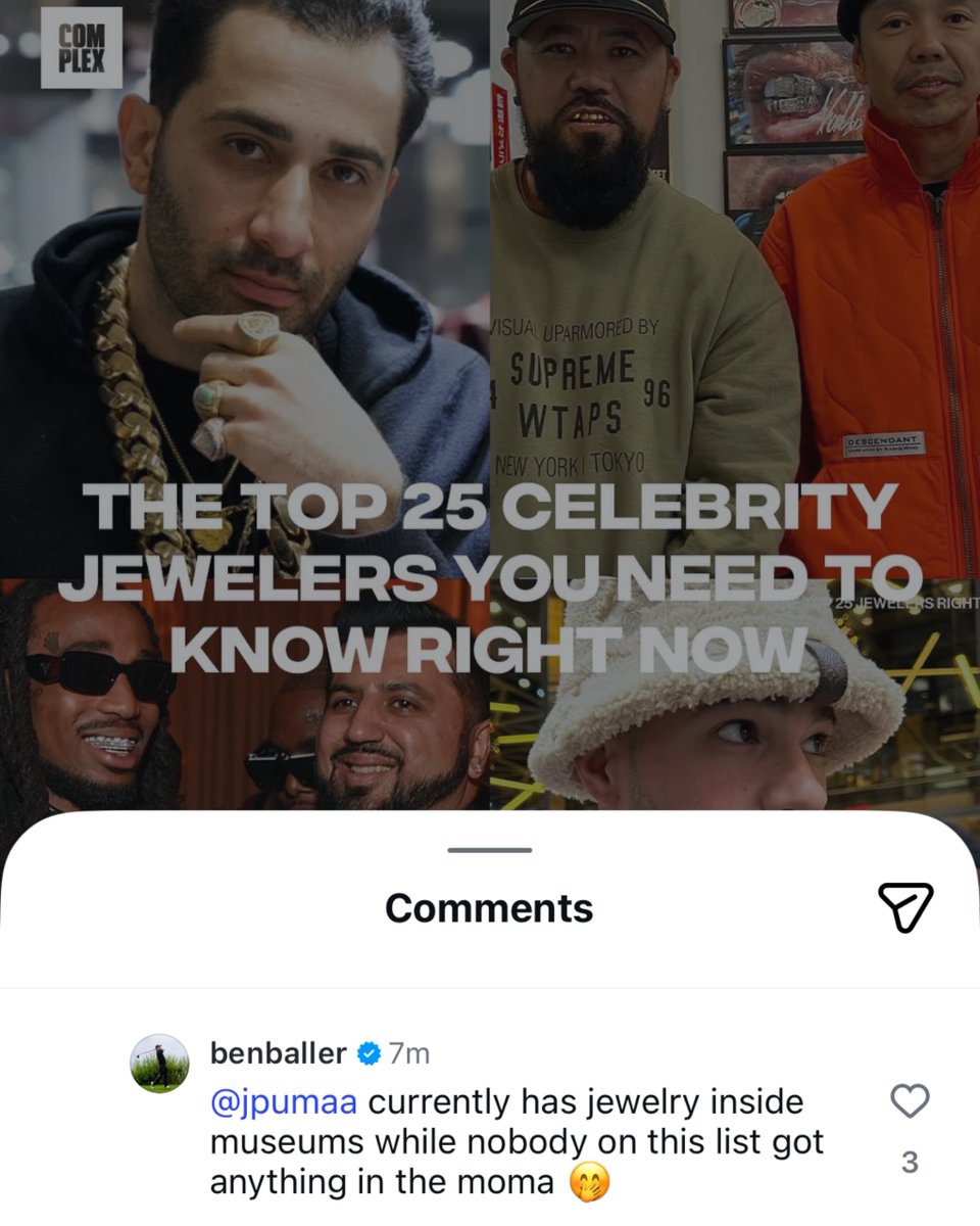 staygroundeadtv's tweet image. Ben Baller reacts to getting left off Complex’s “Top 25 Celebrity Jewelers” list

“Nobody on this list got anything in the MoMA”