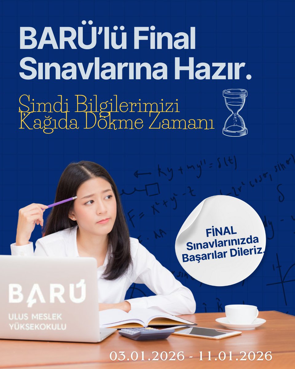 📖💪 Tüm öğrencilerimize dönem sonu sınavlarında başarılar diliyoruz.
Başarı, azminizin sonucu olsun. #BARÜ #FinalSınavları