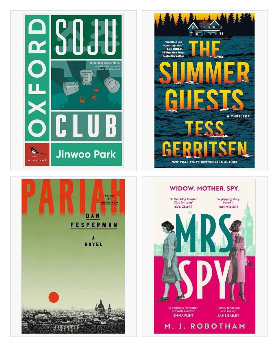 TheTopazFiles's tweet image. The Topaz Files: Books of the Year 2025. My spy/thriller picks. Full list 4/6

13) Oxford Soju Club — Jinwoo Park @ParkerJinwoo
14) The Summer Guests — Tess Gerritsen @tessgerritsen
15) Pariah — Dan Fesperman @DanFesperman
16) Mrs Spy — M.J. Robotham @mandyrobothamuk