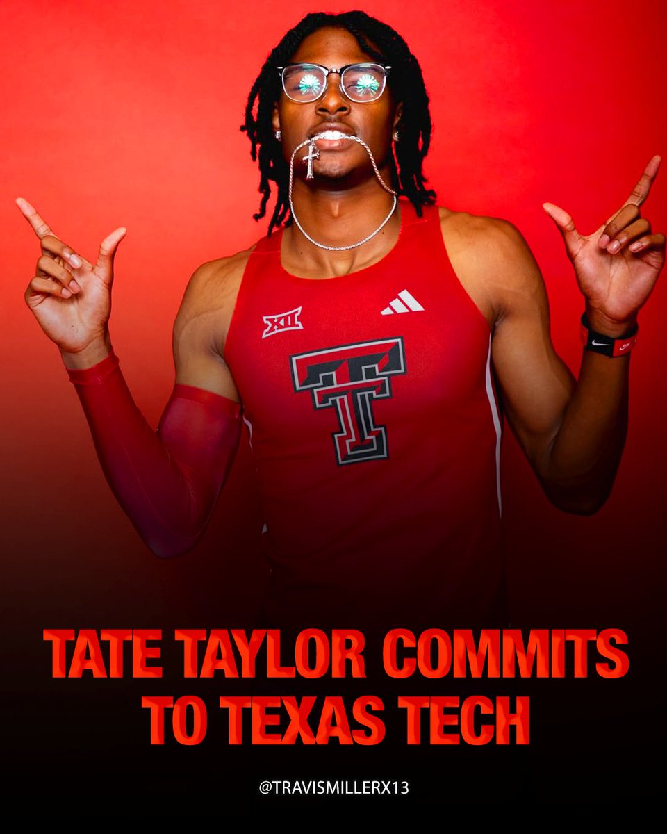 travismillerx13's tweet image. High school 100m (outdoor) and 200m (indoor) national record holder Tate Taylor commits to Texas Tech.
