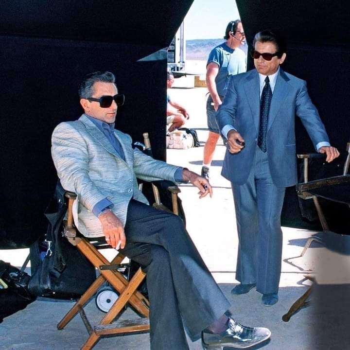scorsesepoint's tweet photo. Joe Pesci and Robert De Niro on set of Casino (1995) https://t.co/6XVG9ah4mc