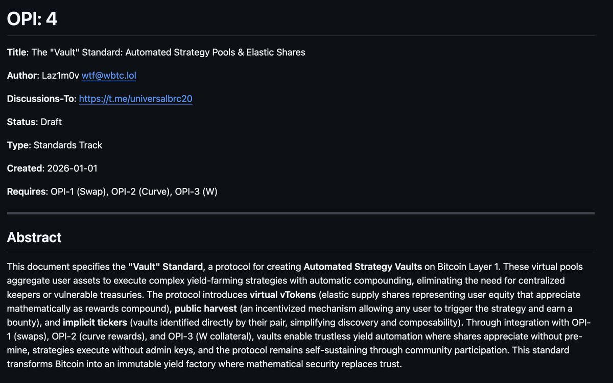 Yearn vaults on Bitcoin? OPI-004 just unlocked automated yield farming on L1 !!
trustless, immutable, no keepers needed.
$CRV is the raw power behind it all. As the reward token from OPI-2 curves, $CRV drives the compounding magic, turning swaps and harvests into pure BTC-native