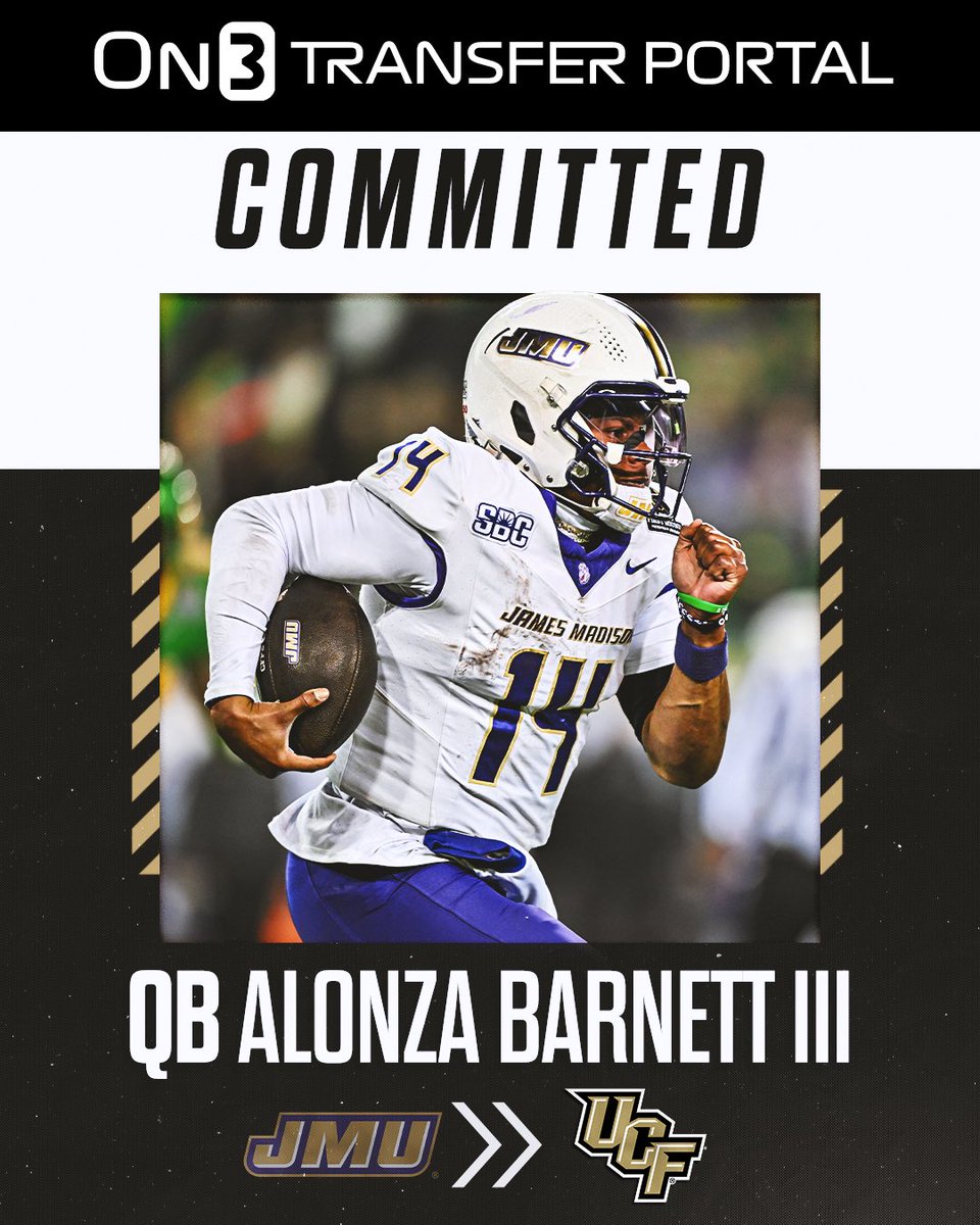 TransferPortal's tweet photo. BREAKING: James Madison transfer QB Alonza Barnett has signed with UCF, @PeteNakos reports. 

https://t.co/kSYG7dZ8sR https://t.co/JgGbHvvnE2