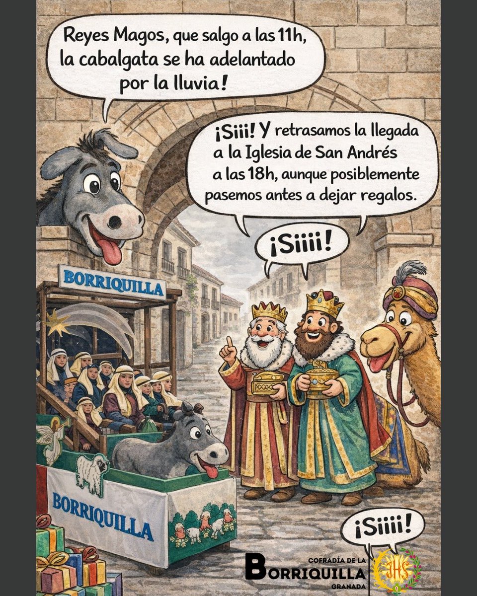 ✨ ATENCIÓN | CAMBIOS CABALGATA DE REYES y VISITA A SAN ANDRÉS ✨

👑 La #Cabalgata <a href="/aytogr/">Ayuntamiento de Granada</a> se adelanta a las 11h

📍 Salida: Avda. de la Constitución (Triunfo)

⛪ Los #ReyesMagos visitarán la ⛪ de San Andrés a las 18h para el reparto de regalos 🎁

🔗 bit.ly/4sotnxr