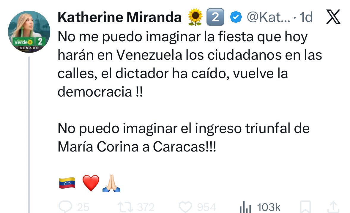 EstherCastroL's tweet photo. Actualización para la subnormal de @KatheMirandaP:

1- Los venezolanos en Venezuela no están celebrando y están preocupados (por cierto, la cifra de muertos asciende a 80, un gran porcentaje son civiles inocentes).

2- María Corina no entró triunfal a ningún lado. Trump le dijo no, tú no juegas y ahora, ella está convocando marchas para defender la soberanía nacional.

Y no se puede ser más miserable que esta asquerosa por eso Miranda no puede regresar al congreso por nada del mundo. Ella es de los peores seres humanos que ha parido esta tierra.