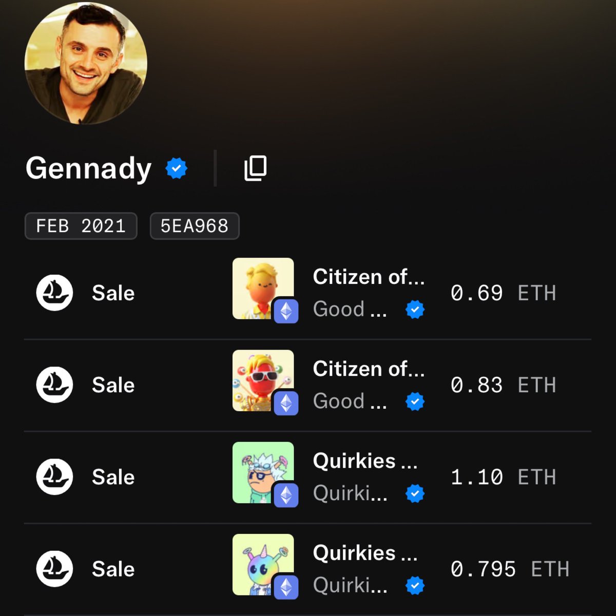 Good to see <a href="/garyvee/">Gary Vaynerchuk</a> supporting real builders in the space ❤️

<a href="/quirkiesnft/">Quirkies</a> 
<a href="/goodvibesclub/">Good Vibes Club 🤙</a> 

We win together!