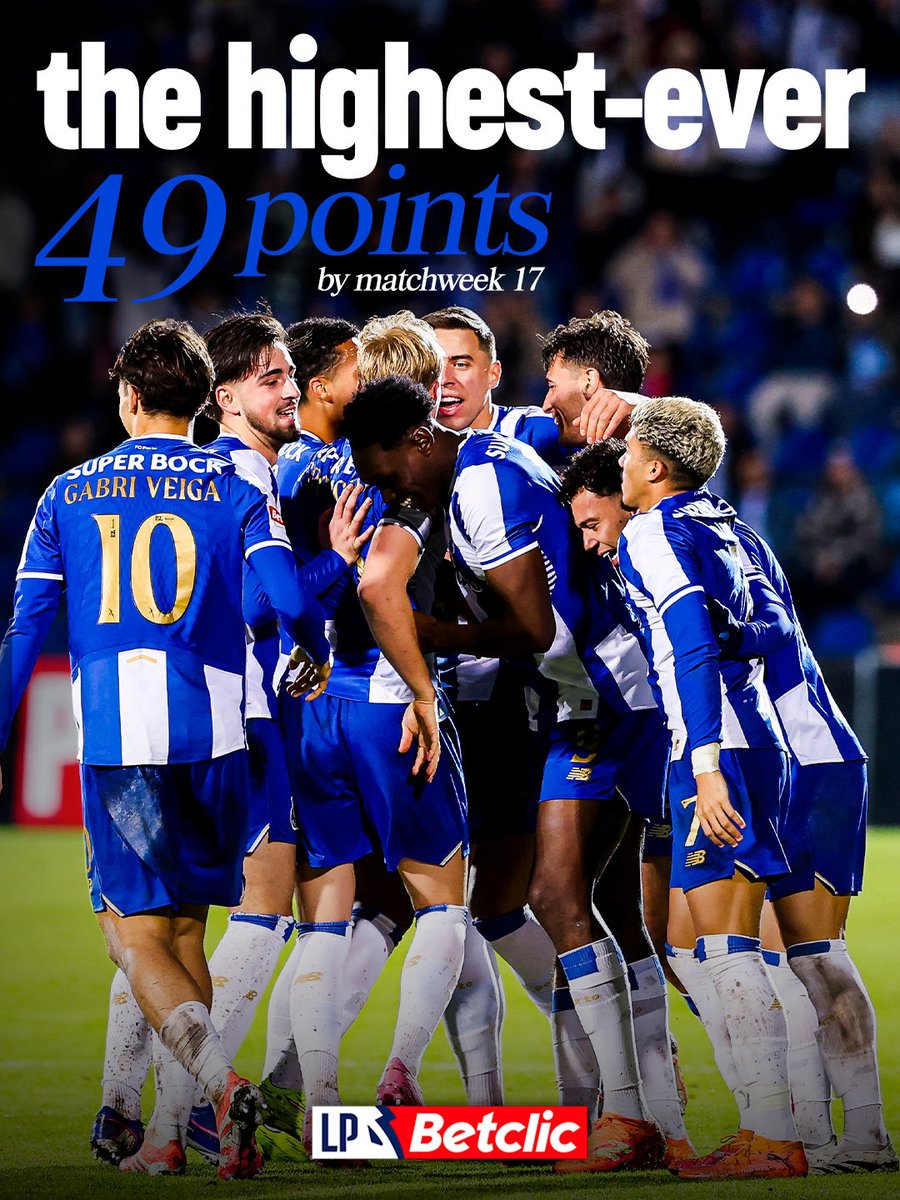 Um 𝙧𝙚𝙘𝙤𝙧𝙙𝙚 ✨ para a história! 

O FC Porto 🐉 é a equipa com mais pontos de sempre na primeira volta da #LigaPortugalBetclic! 

#FCP