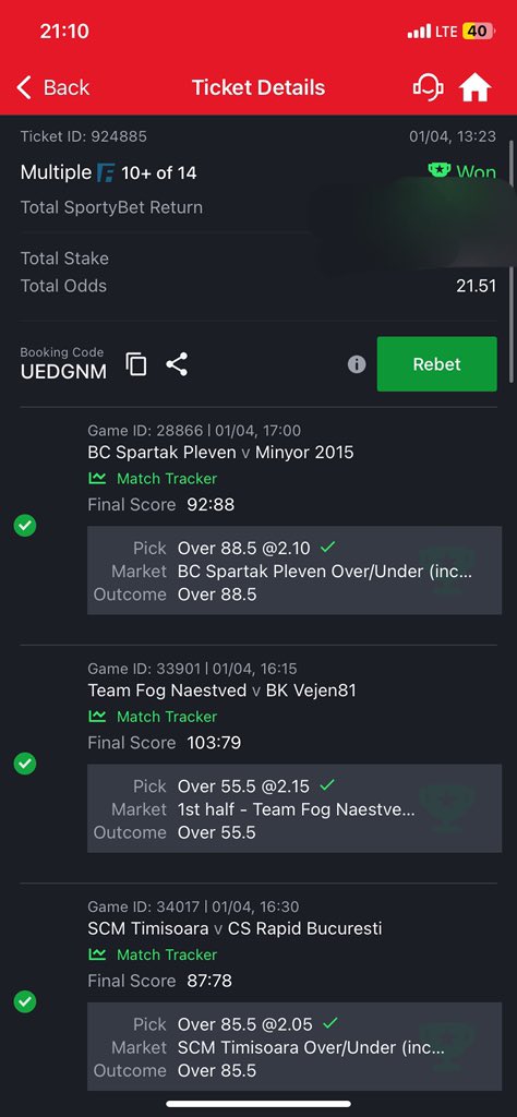 Flex 💪🏾 4 (21 odds ) boom 💥 💥 💥 

One cut each on the edits 🤦‍♂️ 

3 cut on 30k odds 🥺

Congrats if you play 🎉 

Always play flex 💪🏾, it has more chance of booming 👂 

We will get them fully soon 💯