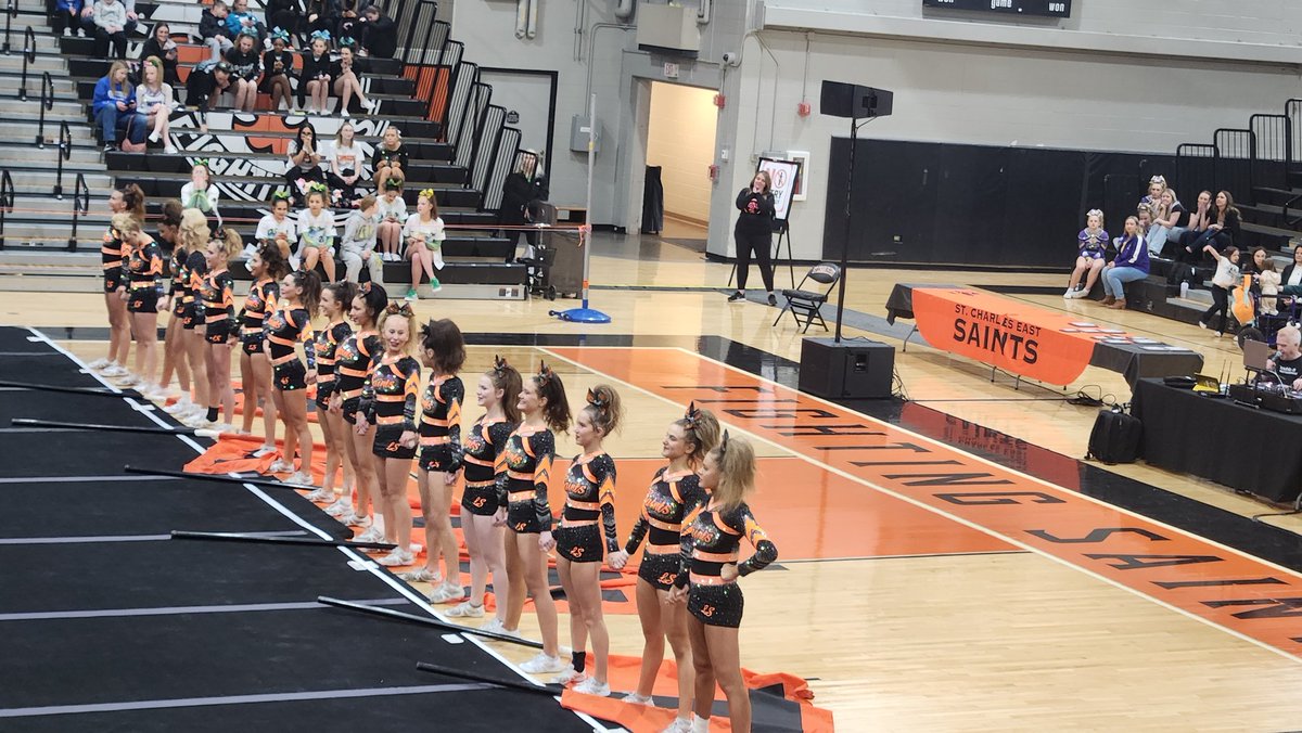 StCharlesEast's tweet image. Great performance today Lady Saints Cheer!  @coachjohnnieb @STCECheer @STCEathletics #SaintsPride⚜️