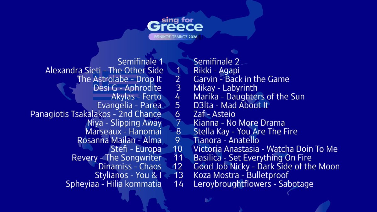 La Grecia ha svelato i nomi dei cantanti con i relativi titoli delle canzoni che parteciperanno al Sing For Greece 2026 #esc2026 #eurovision2026 #SingForGreece