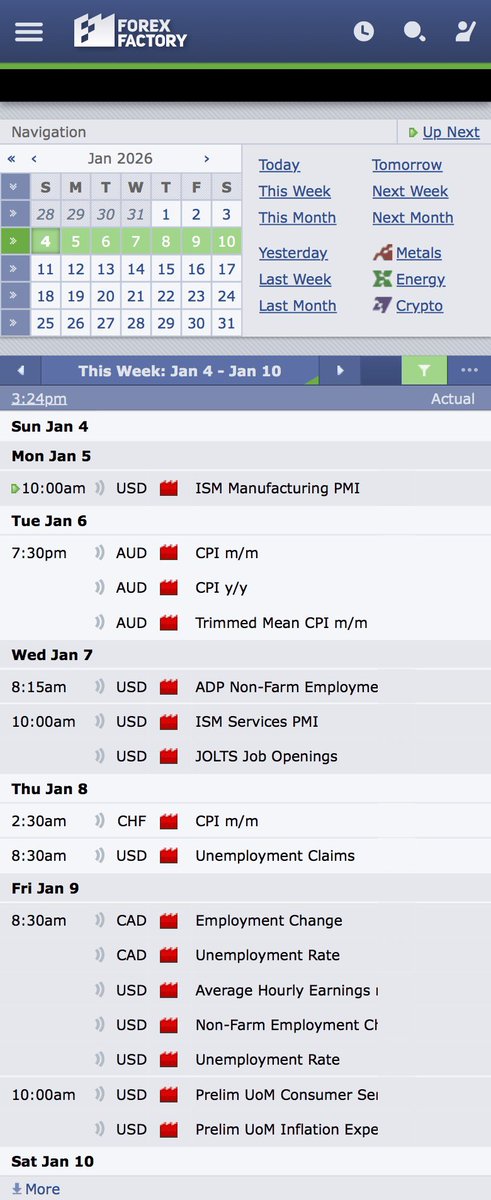 tech_cripto's tweet image. CALENDARIO MACROECONÓMICO DE LA SEMANA🔴🔴🔴

🚨🚨 🆘🆘 

04 ENERO - 09 ENERO 📆
forexfactory.com/calendar