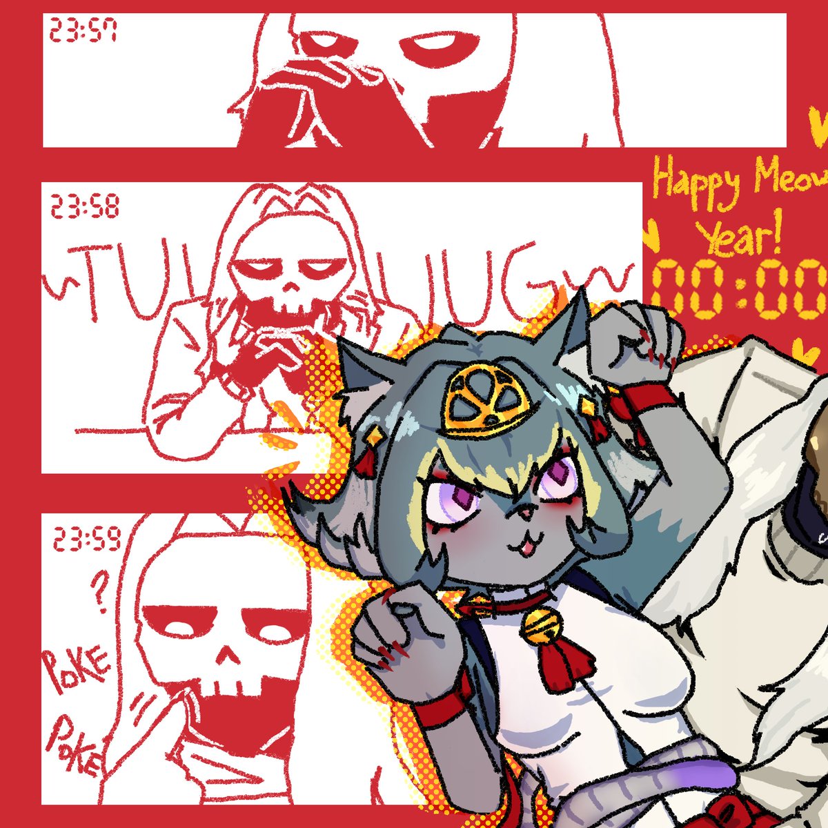 for_a_friend's tweet photo. "Happy Meow Year! Maneki-neko Momo will bring you lots of luck this year, as long as you keep giving her attention!"

#Dislyte #DislyteFanart https://t.co/SWu39qZAOp
