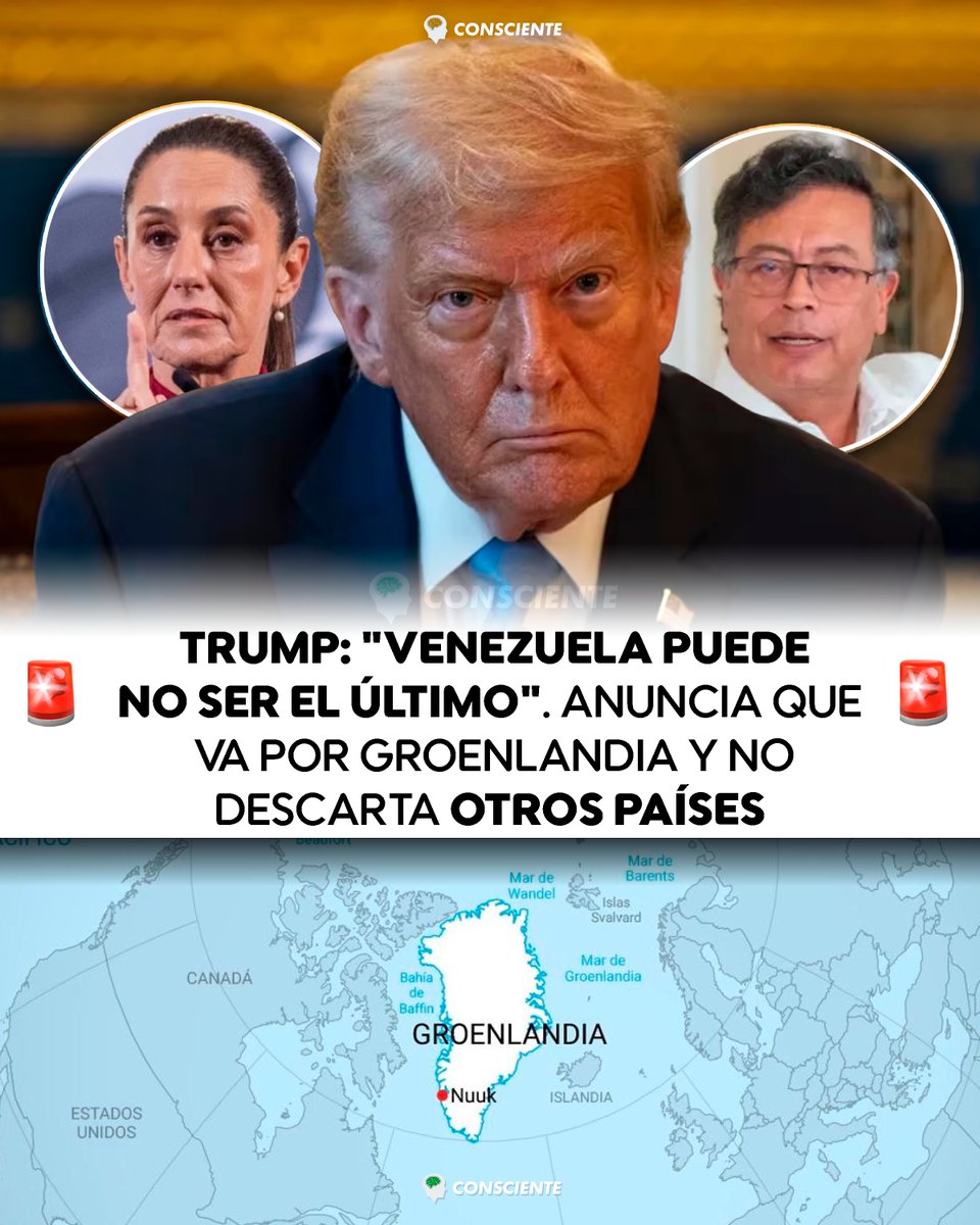 🇺🇸🌎 TRUMP: "VENEZUELA PUEDE NO SER EL ÚLTIMO" — ANUNCIA QUE VA POR GROENLANDIA Y NO DESCARTA OTROS PAÍSES

Menos de 24 horas después de capturar a Maduro, el presidente de Estados Unidos dejó claro que esto apenas comienza. En entrevista con The Atlantic, Trump lanzó una