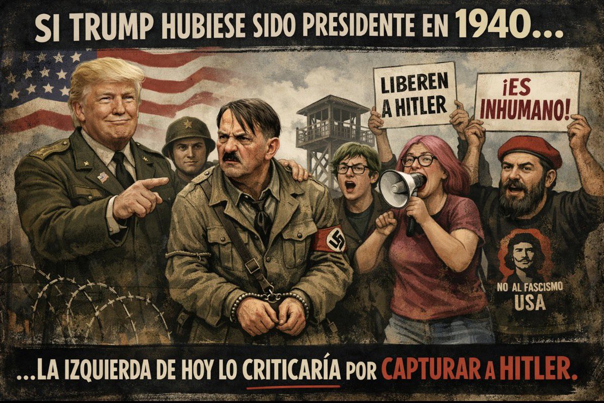 ArribertoE's tweet photo. Si Trump hubiese sido presidente en 1940 con la izquierda de hoy lo criticaría por capturar a Hitler #VenezuelaLibre #VenezuelaCrisis https://t.co/vVAJ08LcXW