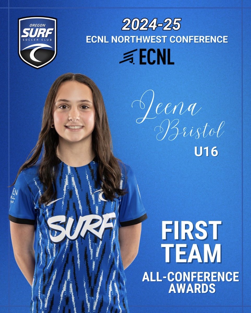 LeenaBrist2028's tweet photo. I am so honored to be named 2024-25 ECNL Northwest Conference First Team! I am grateful for my coaches and teammates who helped me earn this, and excited to keep working and improving. @TheSoccerWire @TopDrawerSoccer @ECNLgirls https://t.co/iYr1ogpoRK