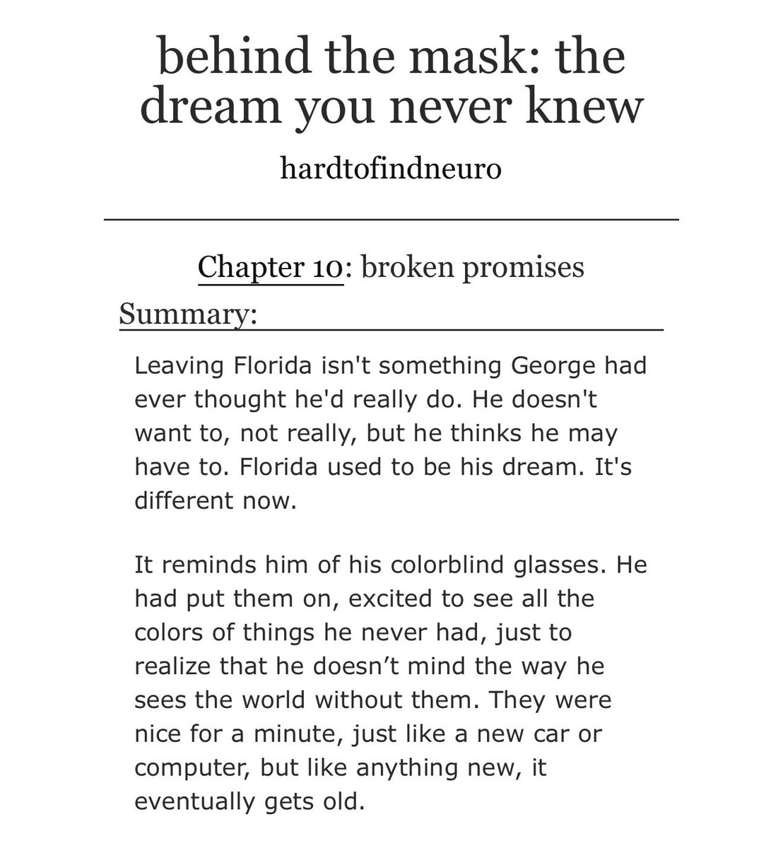 hardtofindneuro's tweet image. behind the mask: the dream you never knew

chapter 10: broken promises 

archiveofourown.org/works/73531826…
