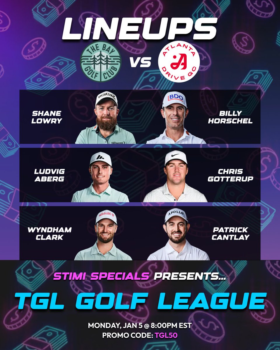 Tiger Woods’ new venture, the TGL Golf League, is here, and we’re putting up props for TGL ⛳️

The upcoming matchup features The Bay Golf Club vs Atlanta Drive GC, with lineups including:

• Shane Lowry vs Billy Horschel
• Ludvig Åberg vs Chris Gotterup
• Wyndham Clark vs