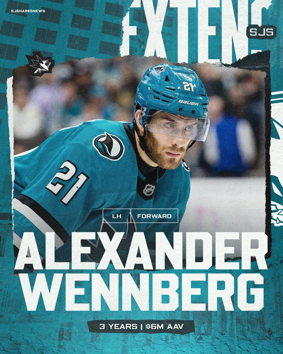 The Sharks have signed forward Alexander Wennberg to a three-year, $18M contract extension #TheFutureIsTeal