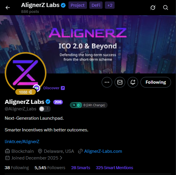 the old AlignerZ X account was suspended

<a href="/AlignerZ_Labs/">AlignerZ Labs</a> is the new username, follow it so you don’t miss important announcements

by the way, they’ve announced an IWO (Initial Weighted Offering)

I’m already preparing a post with the details for you