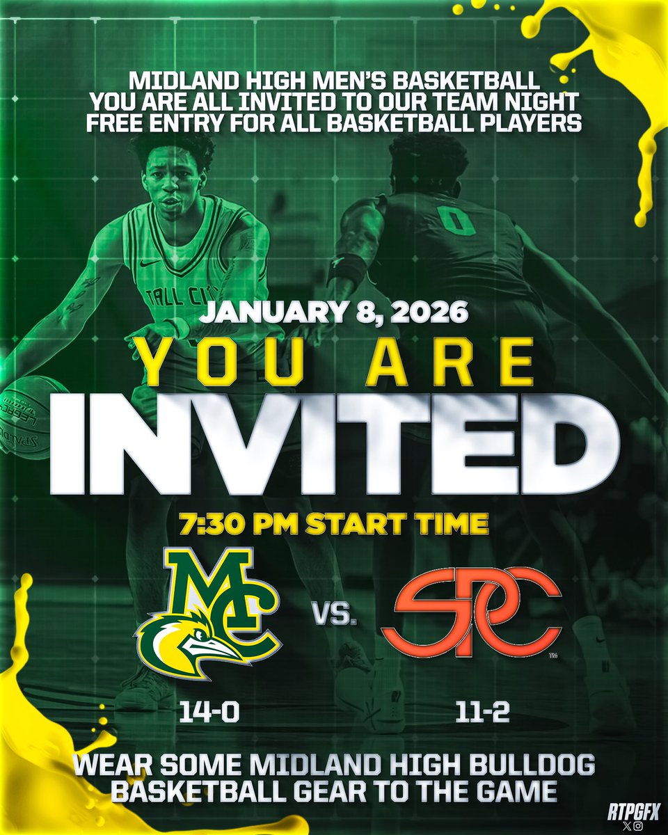 DawgHoops1's tweet image. 🚨 TEAM NIGHT 🚨
All Midland High basketball players 9-12 are invited! Please share!!
📅 Jan. 8 | ⏰ 7:30 PM
🐶 Midland High vs SPC
🎟️ FREE entry for basketball players
💜Wear your Bulldog basketball gear!

@AthleticsMISD @MidlandHigh_MHS @midlandfresh @BLReese1 @reese_puckett